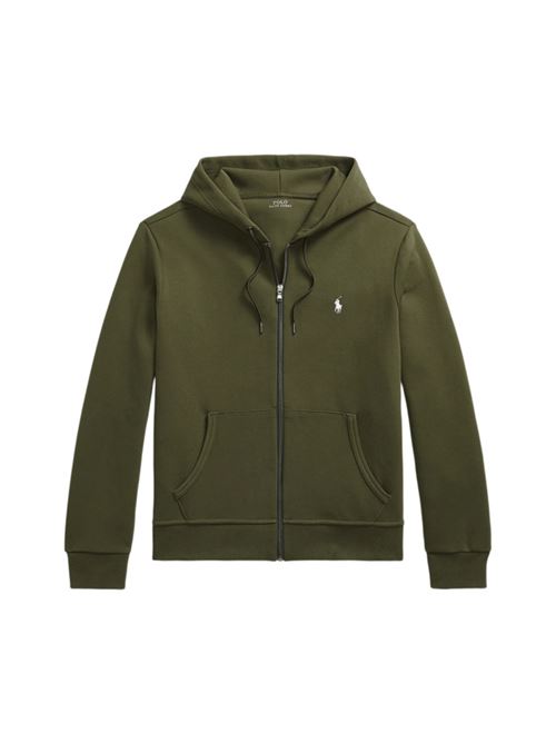 Felpa da uomo in misto cotone, con cappuccio e zip, colore verde oliva POLO RALPH LAUREN | 710907092015